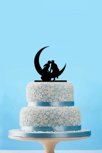 wedding photo - Funny wedding cake topper,silhouette cake topper,bride and groom kiss on the moon,rustic cake topper wedding,unique wedding cake topper