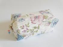 wedding photo - Makeup Case for Girl, Baby Pink and Blue Weekend Toiletry Bag, Cosmetics Storage Bag, Cottage Chic Boxy Bag
