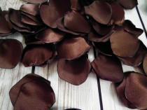 wedding photo - Brown (chocolate brown) satin rose petals  - for wedding basket, aisle decor, anniversary, or romantic date night, made to order