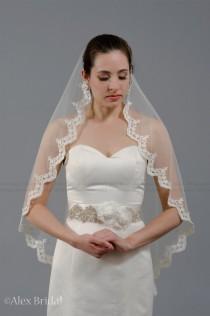 wedding photo - Mantilla bridal wedding veil 45x36 elbow alencon lace available in ivory and white