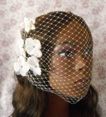 wedding photo -  Glam Ivory Birdcage Veil With Flowers