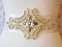 wedding photo -  Crystal Bridal Sash With White Ribbon