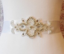 wedding photo -  Crystal Beaded Bridal Sash With White Ribbon