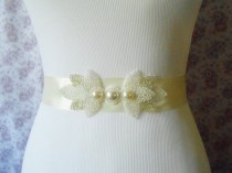 wedding photo -  Pearl and Beaded Bridal Sash With Antique White Ribbon