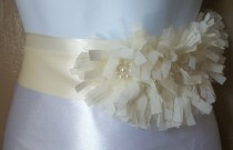 wedding photo -  SALE Ivory Chiffon and Tulle Fringe Bridal Sash With Pearl Accents