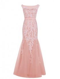 wedding photo -  Blush Pink Long Lace Mermaid Wedding Dress