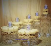 wedding photo - Wedding Cake Stand Cascade waterfall crystal set of 6 Asian Wedding Crystal cake Stand wedding with a battery operated LED light.
