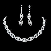 wedding photo -  Crystal Diamante Twisted Necklace Drop Earrings Jewelry Set