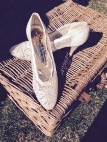 wedding photo - Vintage Lace Wedding Shoes, High Heel Bridal Shoes, Floral White Ivory Cream Shoes, Russell & Bromley