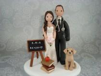 wedding photo - Customized Wedding Cake Topper Doctor & Teacher with a Dog