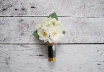 wedding photo - Shotgun Shell Wedding Boutonniere with Ivory Peonies and Hydrangeas