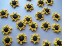 wedding photo - Royal icing mini sunflowers --  Autumn Fall -- Cake decorations cupcake toppers edible (24 pieces)
