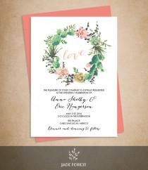 wedding photo - Floral Wedding Invitation DIY //  Pink Flowers and Cactus Succulent // Mexican Fiesta // Printable PDF ▷ Wedding Invite Printable