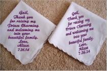 wedding photo - Wedding Message Handkerchief, mother of the bride/ groom, personalized monogram,custom hankies,embroidered hankie,for the lady,wedding party