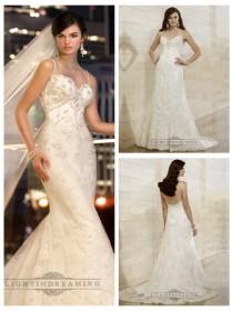 wedding photo -  Spaghetti Staps Slim-line Beaded Lace Appliques Low Back Wedding Dresses