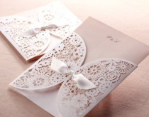 wedding photo -  50 Laser Cut Lace Wedding Invitations Cards with Bow  and Flowers
