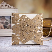 wedding photo -  100 Champagne Gold Laser-cut Lace Flower Pattern Wedding Invitations