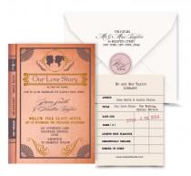 wedding photo - Vintage Book Wedding Invitation Digital Custom PDF.Love Story .Library Card response card. Nellieandco