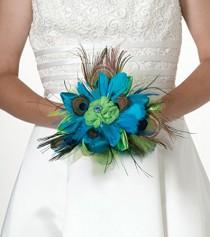 wedding photo -  Lillian Rose Peacock Feather Bouquet, 9-Inch