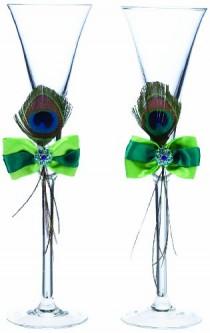 wedding photo -  Lillian Rose Peacock Feather Toasting Glass Set, 10.5-Inch