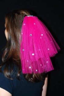 wedding photo - Hot Pink Wedding Or Bachelorette Party 2-Tier Veil Clip With Rhinestones