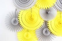 wedding photo - Tissue Paper Flower Fan- Wedding Decoration, Yellow and Gray