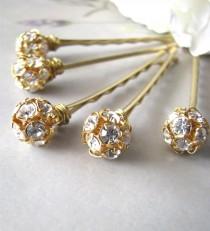 wedding photo - Rhinestone Hair Pins Set, Czech Crystal and Gold Glitz and Shimmer