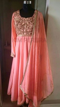 wedding photo - Peachy Peachy Anarkali Fusion Gown / Dress