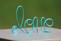 wedding photo - Turquoise Wire Love Wedding Cake Toppers - Decoration - Beach wedding - Bridal Shower - Bride and Groom - Rustic Country Chic Wedding