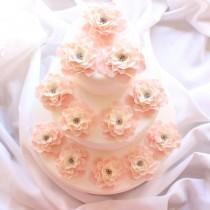 wedding photo - fondant flowers, 6 edible Vintage large Pink White Silver Ombré Fondant Flowers cake topper rose decorations birthday wedding sweet 16