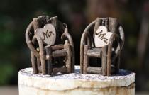 wedding photo - Rustic Cake Toppers~ Grapevine Twig Chairs~Vineyard~Woodland~Rustic~Cottage Wedding~ Rustic Chic~ Burned/Engraved Mr. & Mrs. Cake toppers