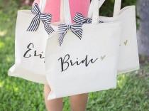 wedding photo - Bride Bag for Bridal Shower Gift, Canvas Bag for Bride to Be, Striped Ribbon Bag for Gift for Wedding Bridal Shower  ( Item - BBR300)