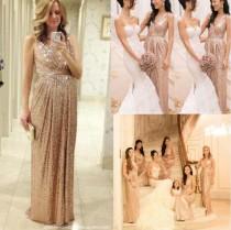 wedding photo - Cheap Sexy V Neck Bling Rose Gold Sequins Bridesmaid Dress 2016 Plus Size Backless Real Image Maid Of The Honor Wedding Party Gowns Online with $60.07/Piece on Hjklp88's Store 