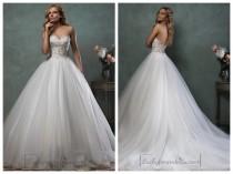 wedding photo - Strapless Scallop Sweetheart Beaded Bodice Ball Gown Wedding Dress