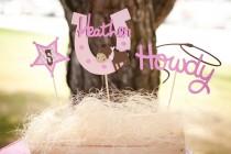 wedding photo - Cowgirl Birthday Centerpiece Set of 3 Personalized with Child's Name - Giddy Up Pony Western Baby Shower - Horse Birthday Party