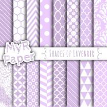 wedding photo - Lilac Digital Paper: "Shades of Lavender" Digital Paper Pack and Backgrounds with Chevron, Damask, Triangles, Stripes and Polka Dots