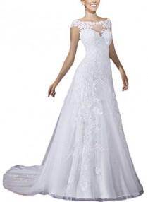 wedding photo -  A Line Tulle Cap Sleeve Wedding Gown