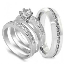 wedding photo -  4 pcs His and Hers STAINLESS STEEL Wedding Engagement Ring Set