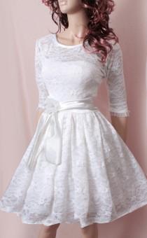 wedding photo - Plus Size Party /White  bridesmaid / /romantic / wedding party  / short  lace dress
