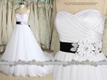 wedding photo - Fairytale Strapless Sweetheart Drapled Bodice Tulle Ball Gown Wedding Dress, White Black Tulle Wedding Dress Wedding Gown Bridal Dress W523