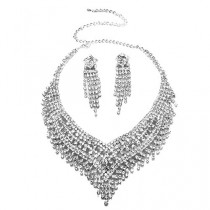wedding photo -  Crystal Rhinestone Tassels Statement Necklace and Earrings Jewelry Set