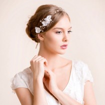 wedding photo -  Bridal Hair Vine - Crystal Hair Vine with Silk Flowers - Wedding Hair Vine - Bridal Vine - Floral Halo - Bridal Headband