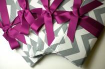 wedding photo - Bridesmaids Clutches in Gray and White Chevron with Fuchsia purple pink