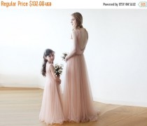 wedding photo - Oscar SALE Blush pink backless maxi tulle dress, Sleeveless Low back bridesmaids tulle dress