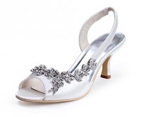 wedding photo -  Open Toe Kitten Heel Satin Wedding Applique Shoes