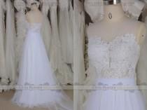 wedding photo - Boho Illusion Lace Tulle Wedding Dress, Bohemian Sheer Back Lace Tulle Wedding Dress, Boho Beach Wedding Dress, Lace Beach Wedding Gown W569