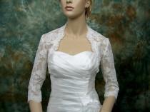 wedding photo - Ivory 3/4 sleeve bridal shrug lace bolero wedding bolero jacket - made of alencon lace
