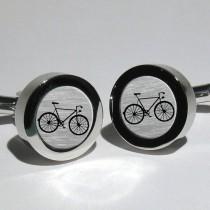 wedding photo - Bicycle Tour De France Silver Leaf Mens Cufflinks/Gift for men/Valentines Gift/Grooms gift
