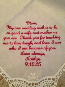 wedding photo - Wedding Handkerchief - mother of the bride gift - embroider personalize wedding gift for parent - bridal handkerchief