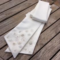 wedding photo - Ivory bridal sash (organza) with delicate fabric, lace and beaded flowers by Blue Lily Magnolia